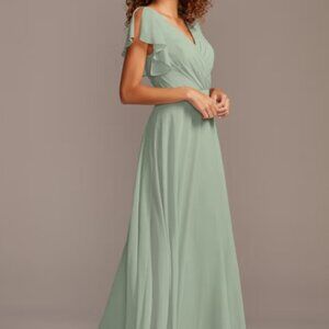 David's Bridal Dress with Flutter Sleeve Full Skirt – Dusty Sage – Size 8